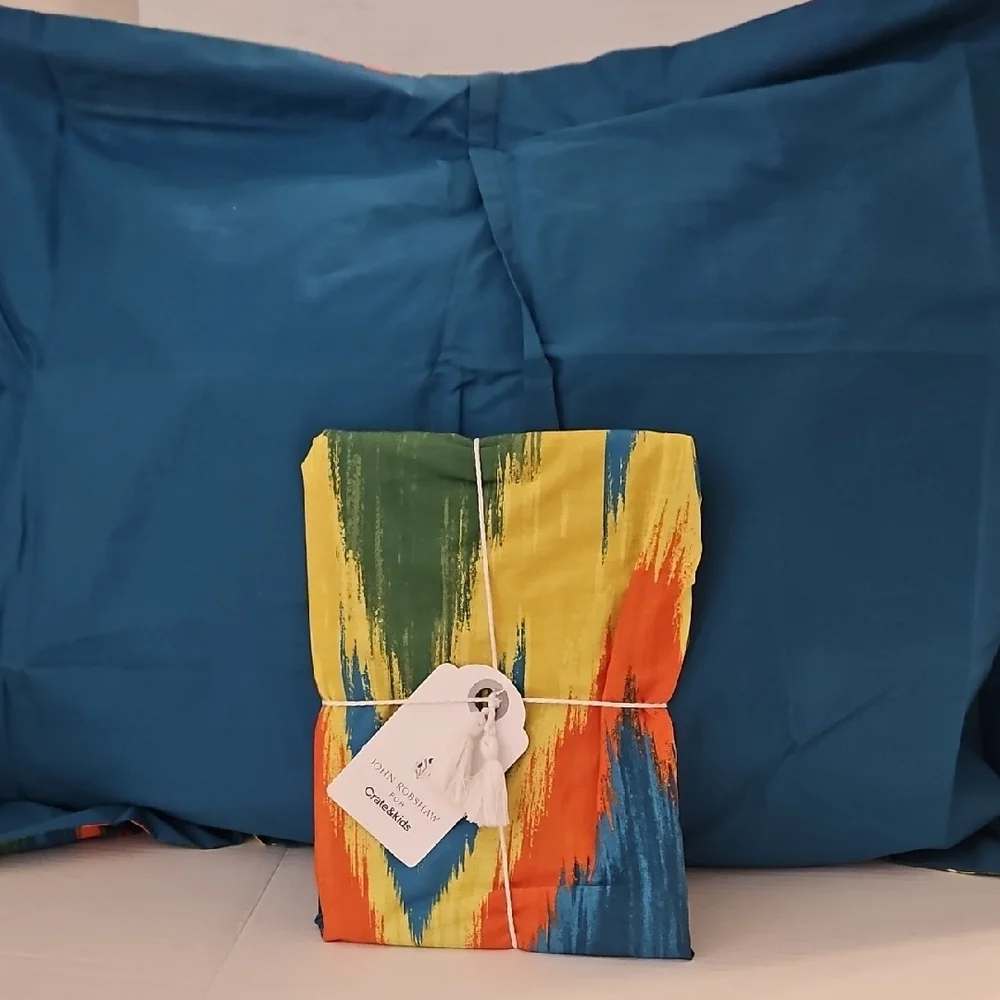 Crate&Barrel NWT John Robshaw Teal Ikat Organic Cotton Standard Pillow Shams Set